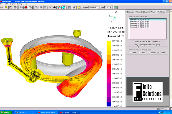 3D model with colors showing fluid